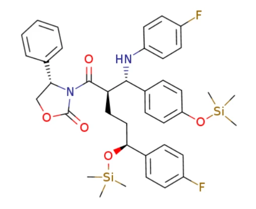 3-[(2R, 5s) -5- (4-fluorifenyyli) -2-[(s)-[(4-fluorifenyyli (amino)]] [4- [trimetyylisilyyli] -oksiyli] fenyyli] -metyyli] -1-okso-5-[(trimetyylisyyy)-oksolidiini] -4-phenyyli- (4s) -2-2-oksolidiinia (CAS: 272778-12-8)
